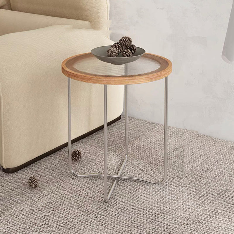 Cross Legs Base Design Cocktail Table Glass Desktop Round Coffee Table with Metal Base