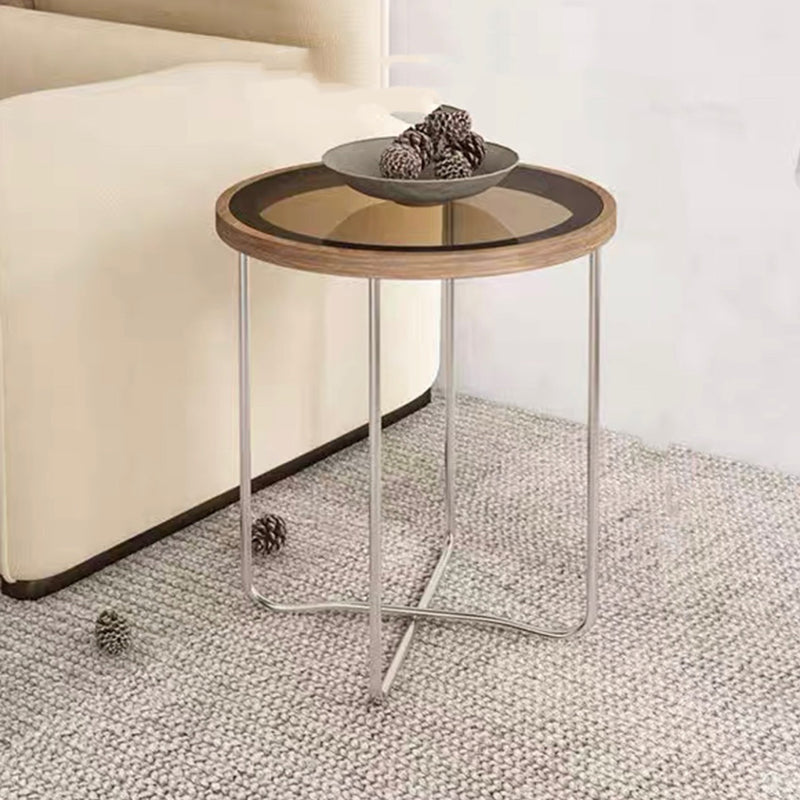 Cross Legs Base Design Cocktail Table Glass Desktop Round Coffee Table with Metal Base