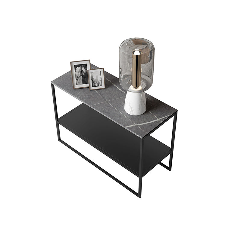 Modern Style Cocktail Table Grey/white/black Rock Slate Top Metal Base Coffee Table