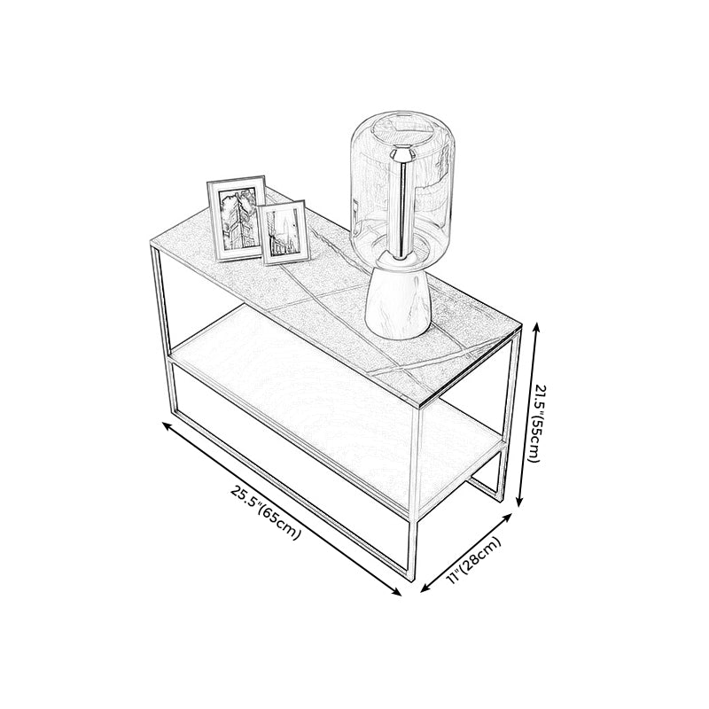 Modern Style Cocktail Table Grey/white/black Rock Slate Top Metal Base Coffee Table