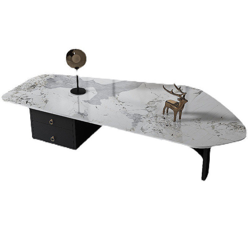 15.7"H Irregular Slate Metal Frame Coffee Table with Drawer for Living Room