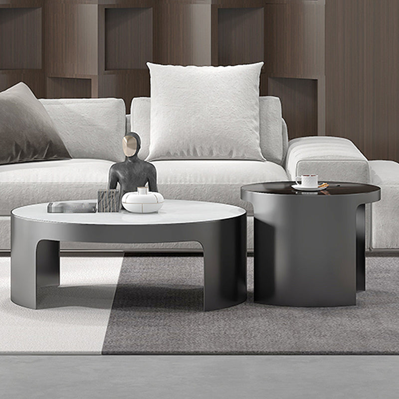 Sled 2 Nesting Coffee Table Contemporary Round Stone Cocktail Table