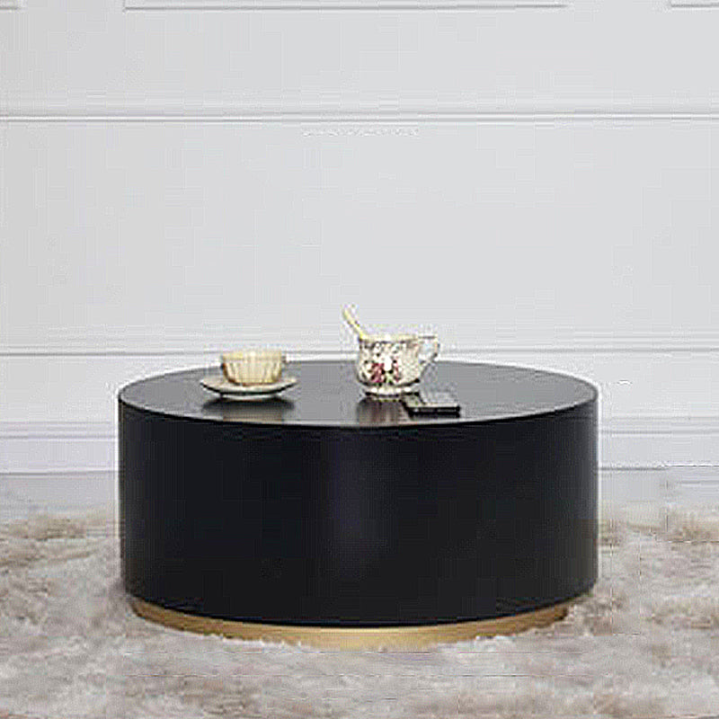 Modern Wood Coffee Table with Drawers Cocktail Table Round in Black