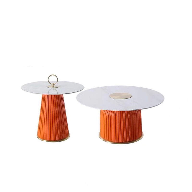 Modern Metal Cocktail Table Round Pedestal Coffee Table - White