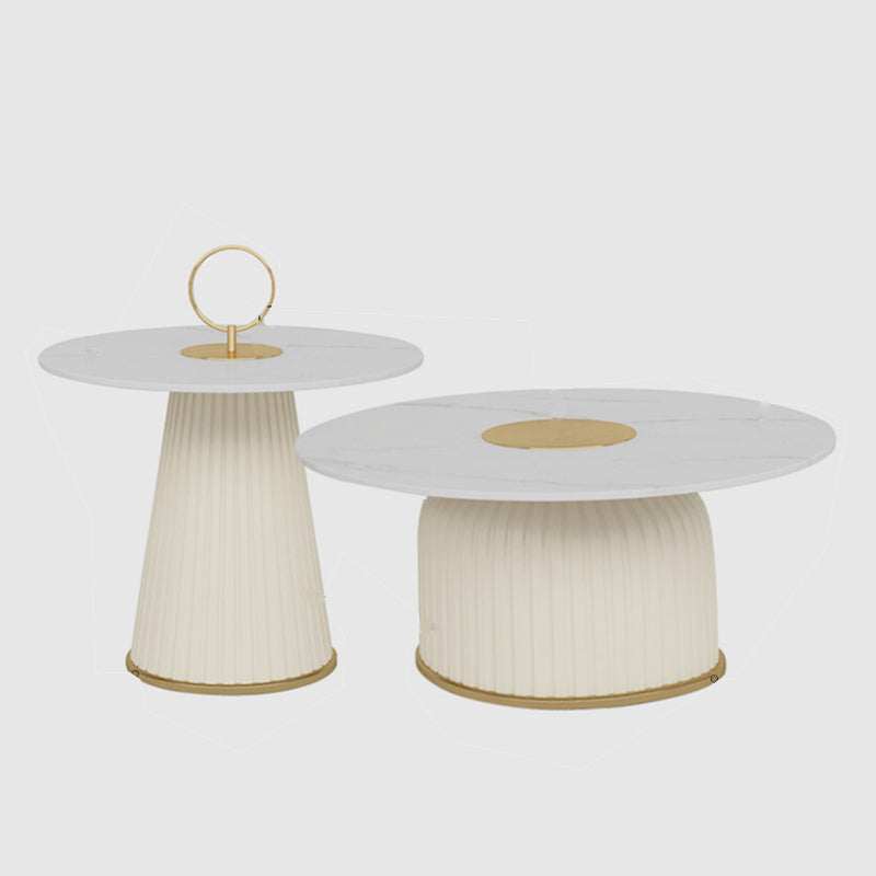 Modern Metal Cocktail Table Round Pedestal Coffee Table - White