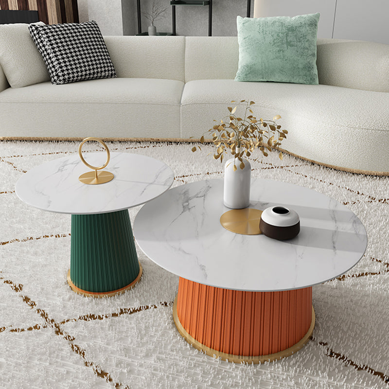Modern Metal Cocktail Table Round Pedestal Coffee Table - White