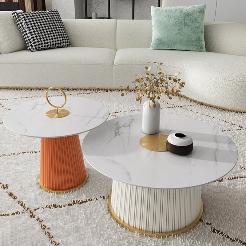 Modern Metal Cocktail Table Round Pedestal Coffee Table - White
