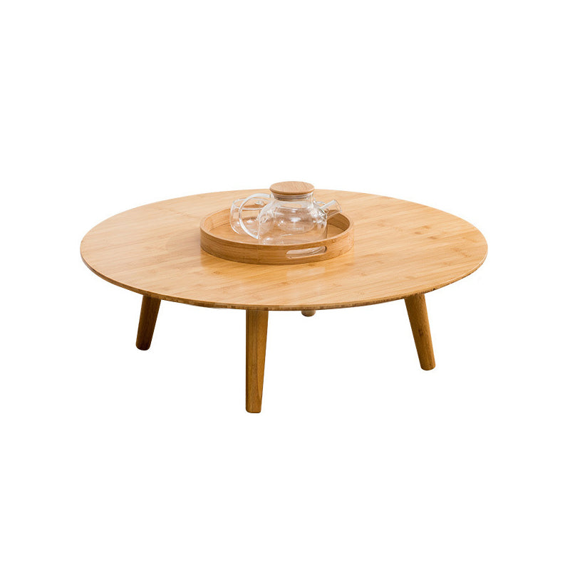 Round Wood Coffee Table Scandinavian 4 Legs Natural Cocktail Table