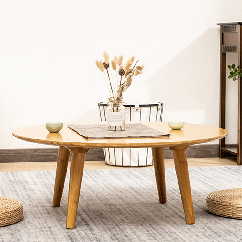 Round Wood Coffee Table Scandinavian 4 Legs Natural Cocktail Table