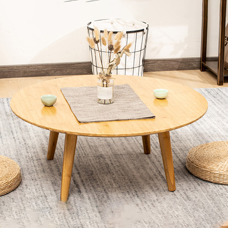 Round Wood Coffee Table Scandinavian 4 Legs Natural Cocktail Table