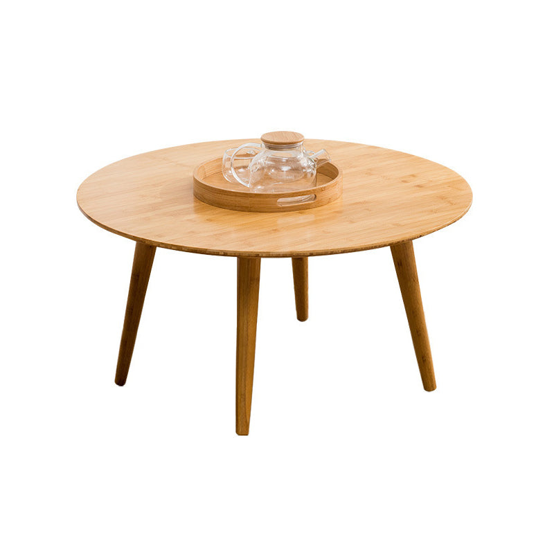 Round Wood Coffee Table Scandinavian 4 Legs Natural Cocktail Table