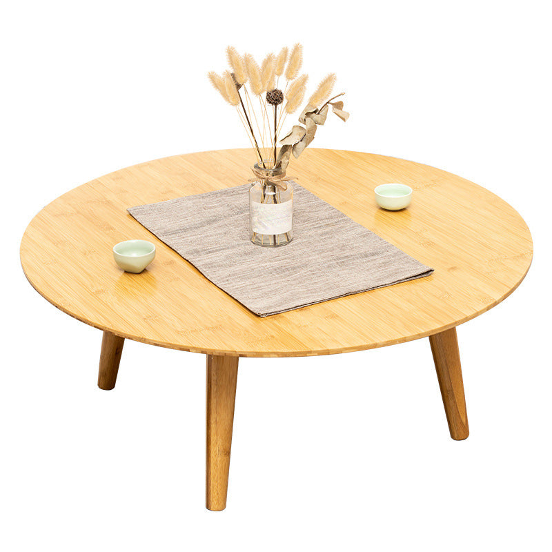 Round Wood Coffee Table Scandinavian 4 Legs Natural Cocktail Table