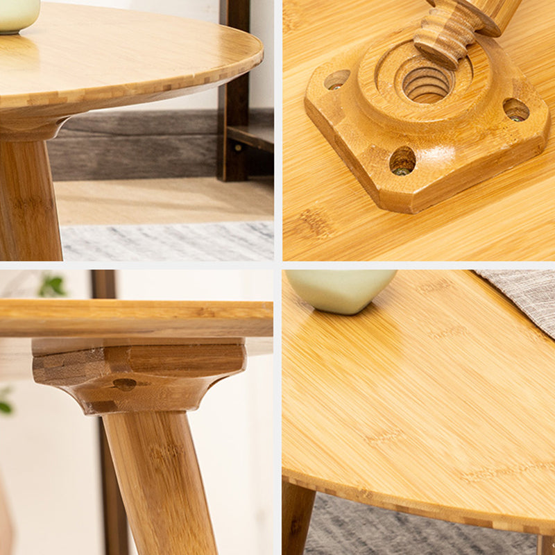 Round Wood Coffee Table Scandinavian 4 Legs Natural Cocktail Table
