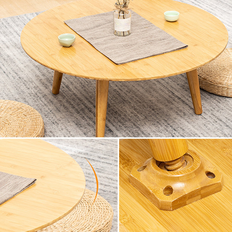 Round Wood Coffee Table Scandinavian 4 Legs Natural Cocktail Table