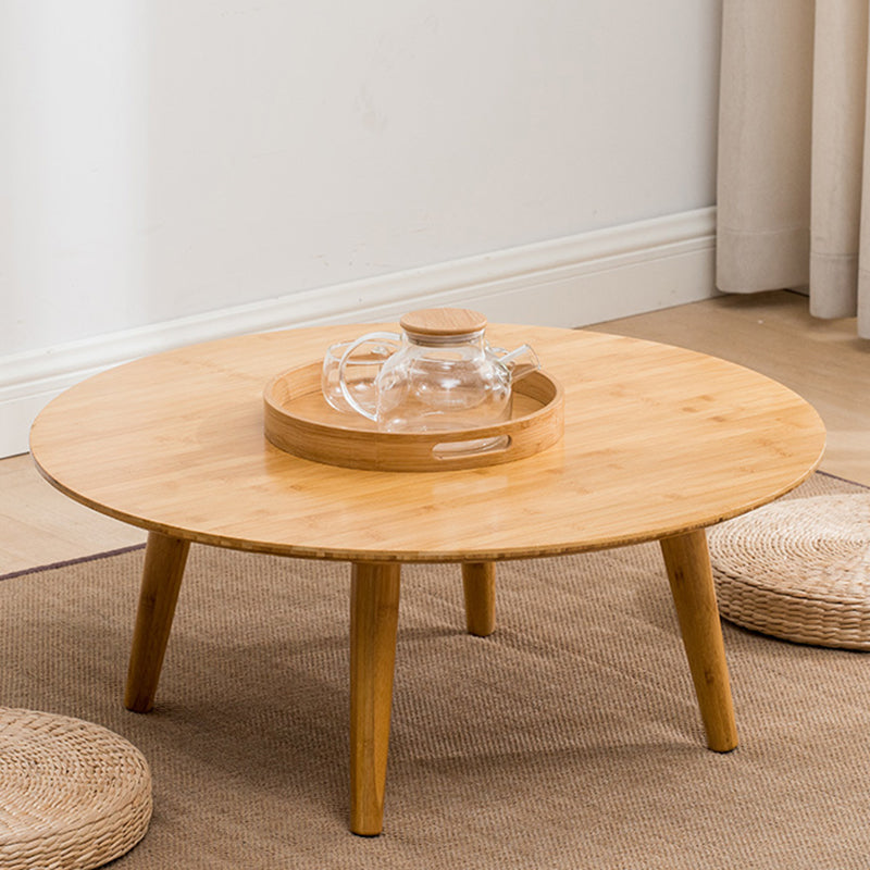 Round Wood Coffee Table Scandinavian 4 Legs Natural Cocktail Table