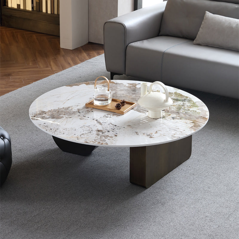 Marble  White Rectangular Coffee Table Modern Round Cocktail Table