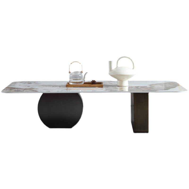 Marble  White Rectangular Coffee Table Modern Round Cocktail Table