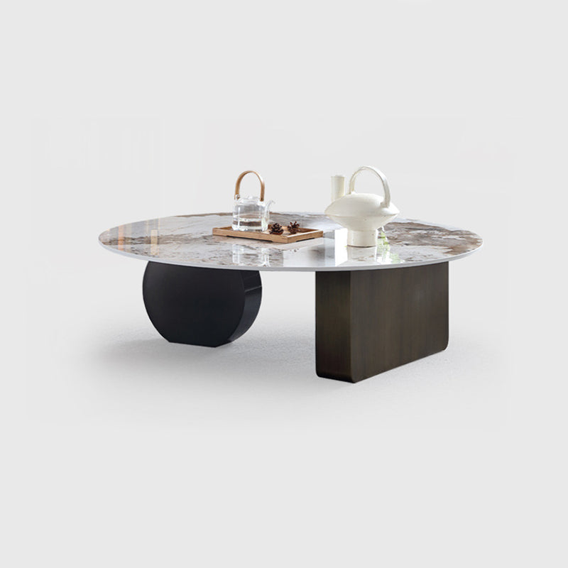 Marble  White Rectangular Coffee Table Modern Round Cocktail Table