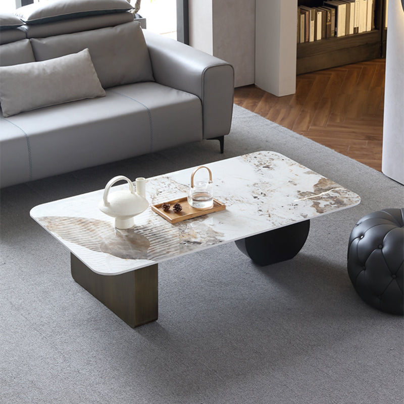 Marble  White Rectangular Coffee Table Modern Round Cocktail Table