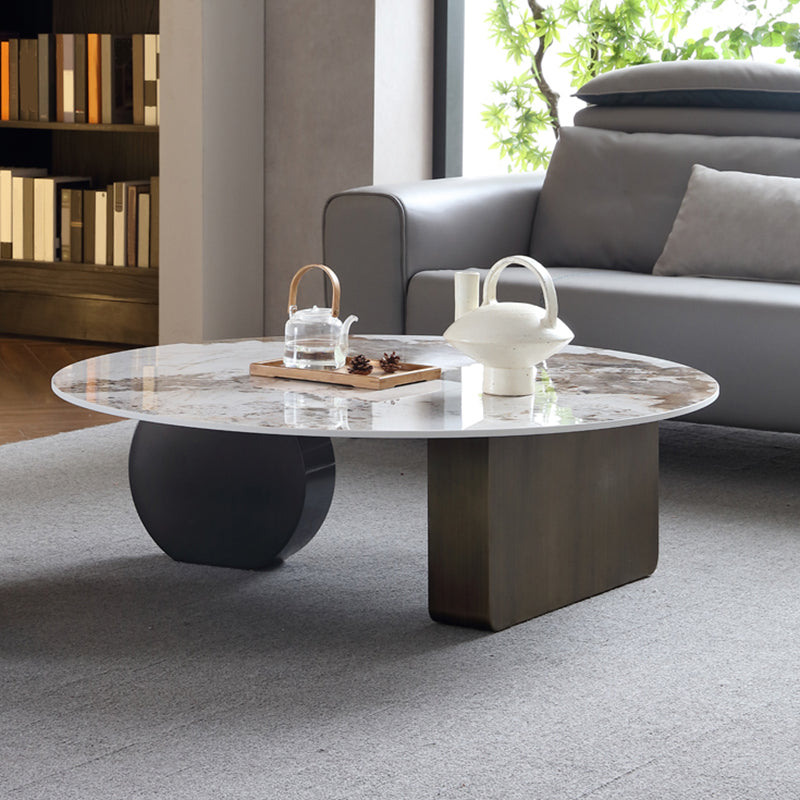 Marble  White Rectangular Coffee Table Modern Round Cocktail Table