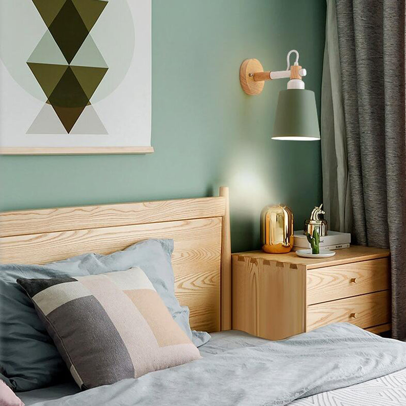 Nordic Metal Wall Light Geometric Colorful Wall Sconce with Wood for Living Room