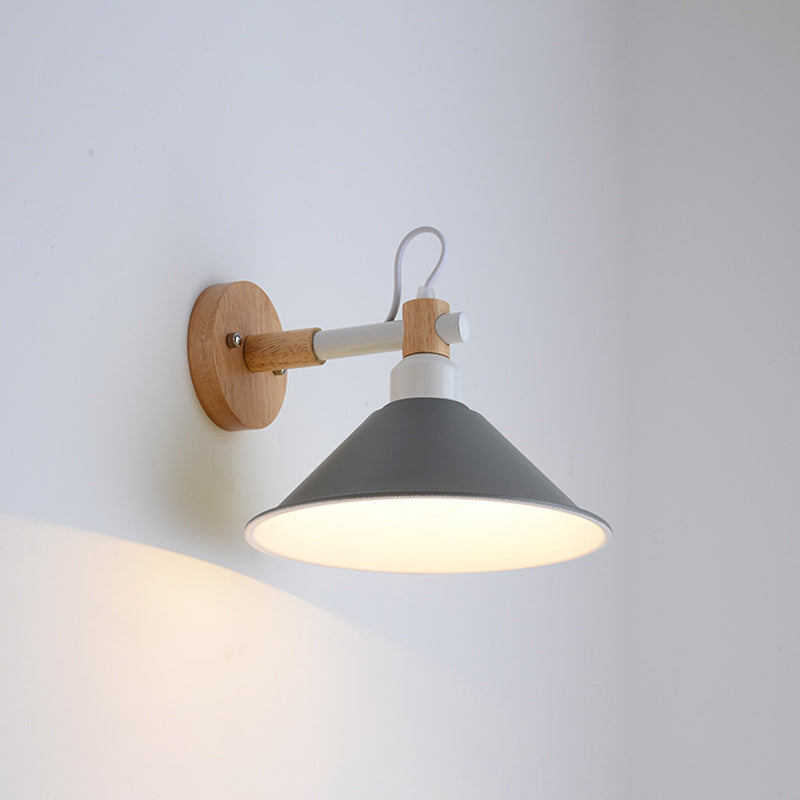 Nordic Metal Wall Light Geometric Colorful Wall Sconce with Wood for Living Room