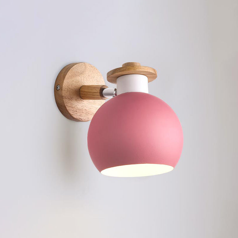 Nordic Metal Wall Light Geometric Colorful Wall Sconce with Wood for Living Room