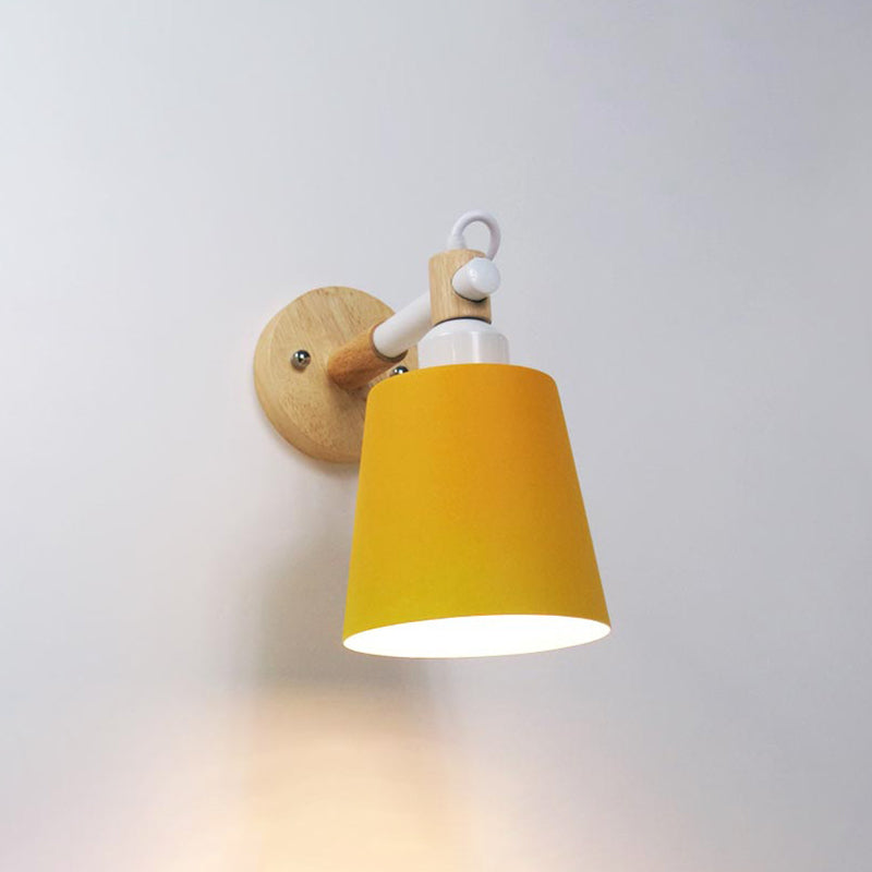 Nordic Metal Wall Light Geometric Colorful Wall Sconce with Wood for Living Room