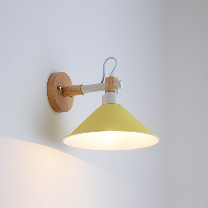 Nordic Metal Wall Light Geometric Colorful Wall Sconce with Wood for Living Room