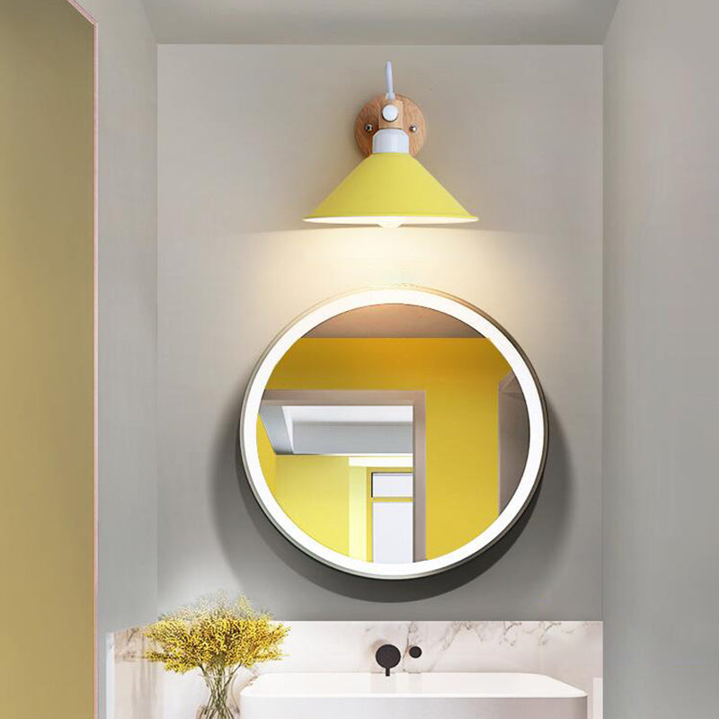 Nordic Metal Wall Light Geometric Colorful Wall Sconce with Wood for Living Room