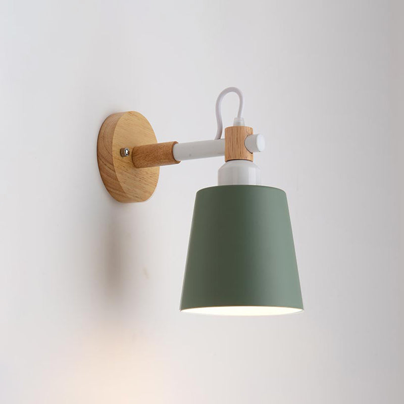 Nordic Metal Wall Light Geometric Colorful Wall Sconce with Wood for Living Room