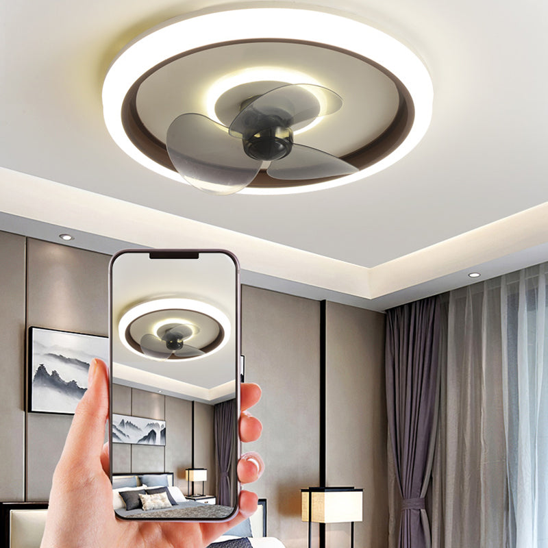 Modern 20" Wide LED Fan Light Metal Round Flush Mount Light for Living Room