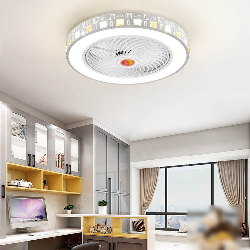 1-Light Modern Style LED Fan Light Metal Geometric Flush Mount Light for Bedroom