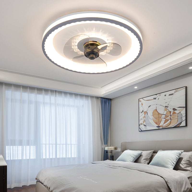 Modern LED Ceiling Fan Light Round Ceiling Mount Lamp with Acrylic Shade for Bedroom