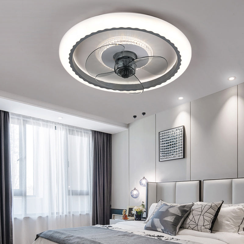 Modern LED Ceiling Fan Light Round Ceiling Mount Lamp with Acrylic Shade for Bedroom