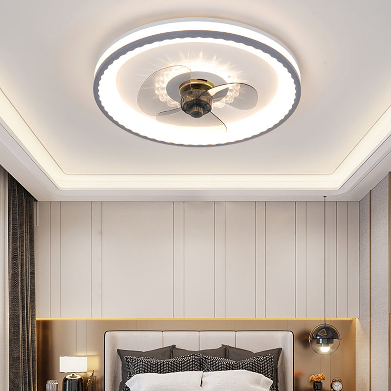 Modern LED Ceiling Fan Light Round Ceiling Mount Lamp with Acrylic Shade for Bedroom