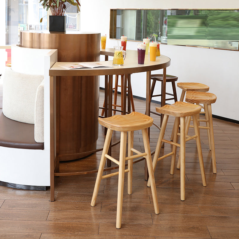 Modern Footrest Counter Chair Saddle Seat Solid Wood Bar Stool in Coffee Shop