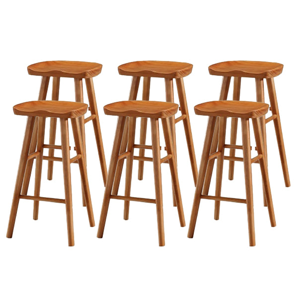 Modern Footrest Counter Chair Saddle Seat Solid Wood Bar Stool in Coffee Shop
