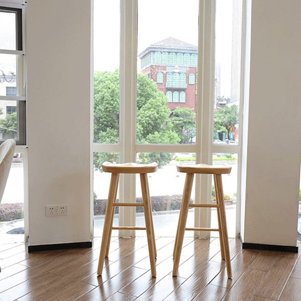 Modern Footrest Counter Chair Saddle Seat Solid Wood Bar Stool in Coffee Shop