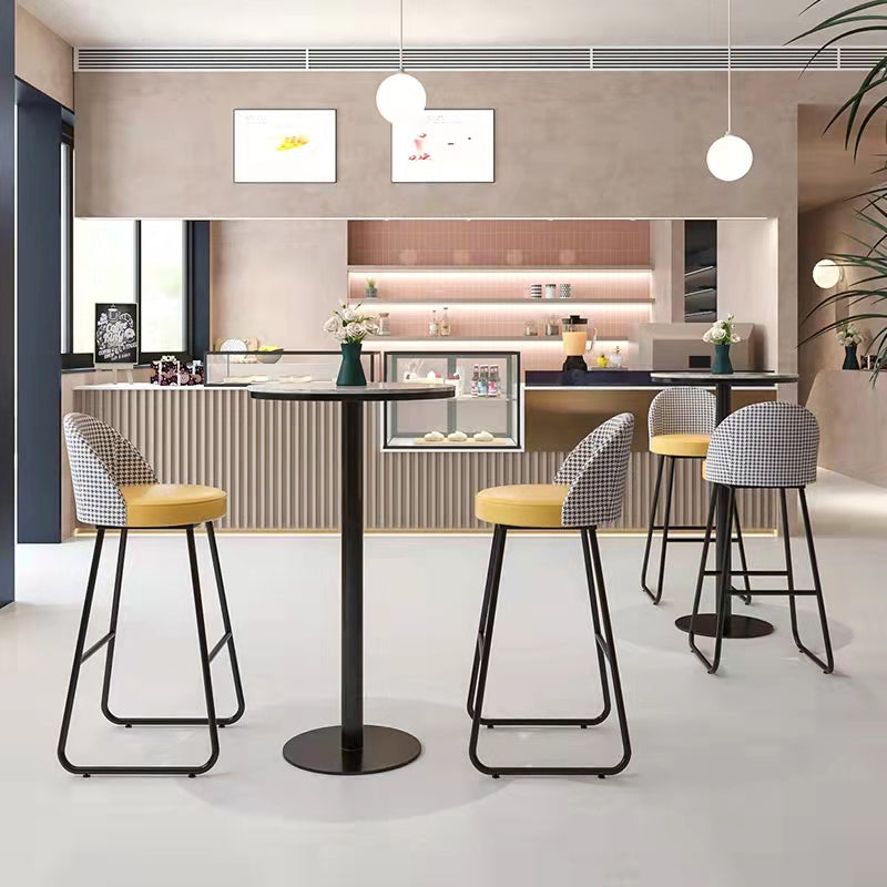 Modern Leather Footrest Counter Chair Bucket Bar Stool with Black Base