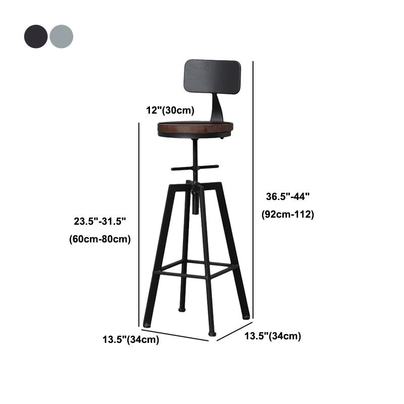 Industrial Style Wood Top Barstool Adjustable Bar Stool for Living Room