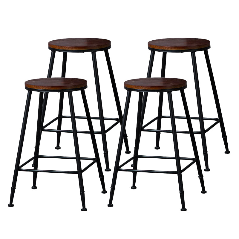Indoor Industrial Style Wood Top Barstool Metal 4 Legs Bar Stool with Pedal