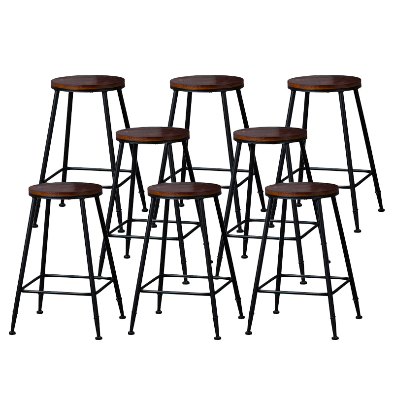 Indoor Industrial Style Wood Top Barstool Metal 4 Legs Bar Stool with Pedal