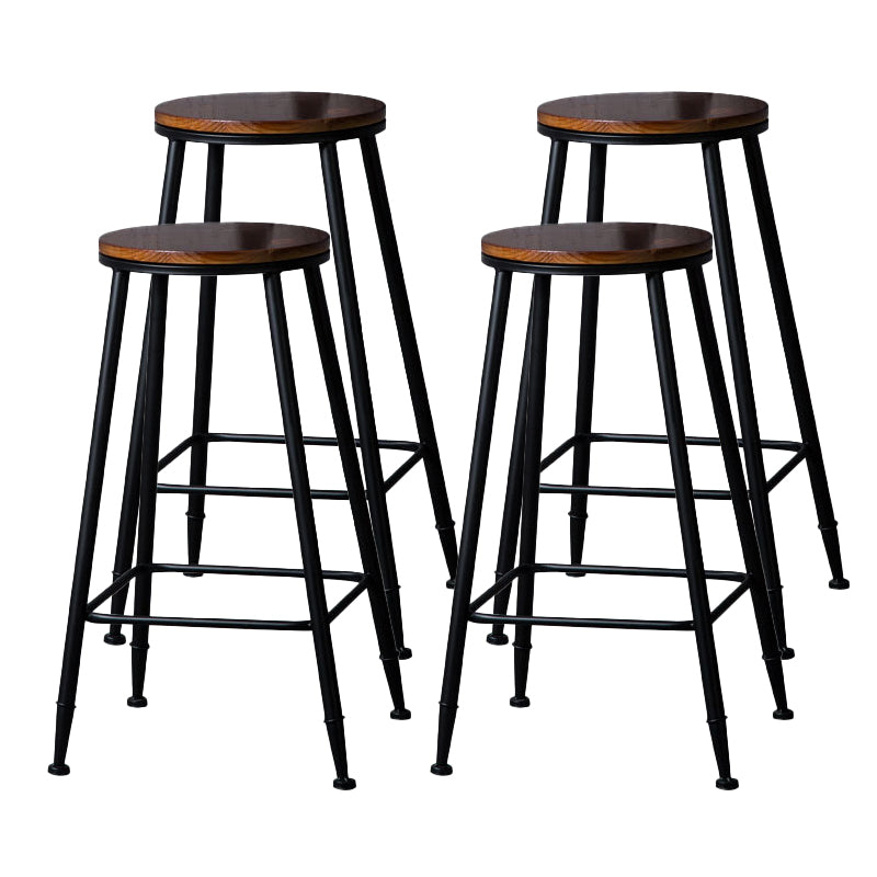 Indoor Industrial Style Wood Top Barstool Metal 4 Legs Bar Stool with Pedal