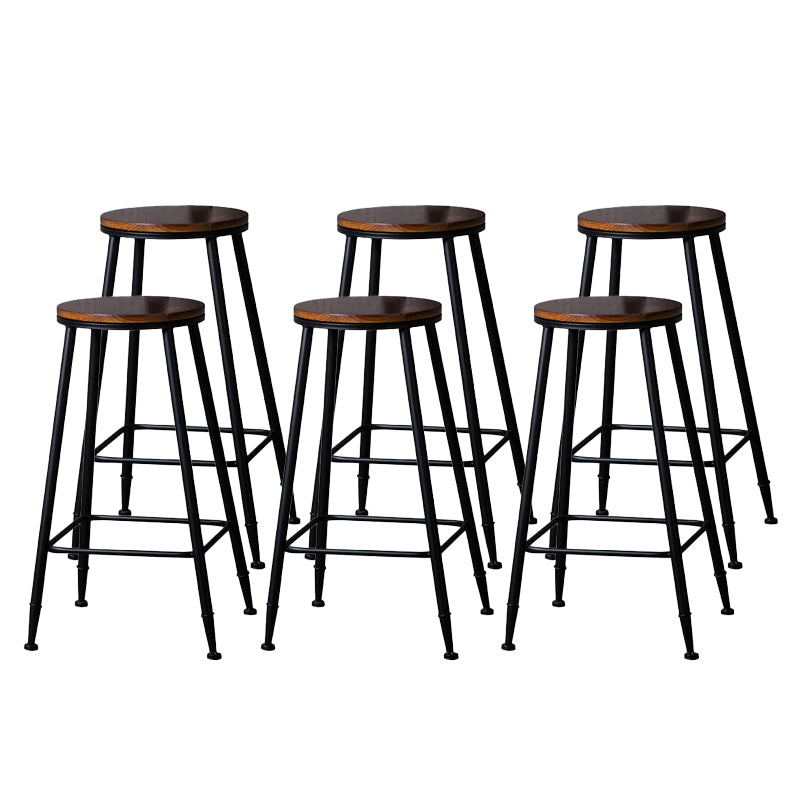 Indoor Industrial Style Wood Top Barstool Metal 4 Legs Bar Stool with Pedal