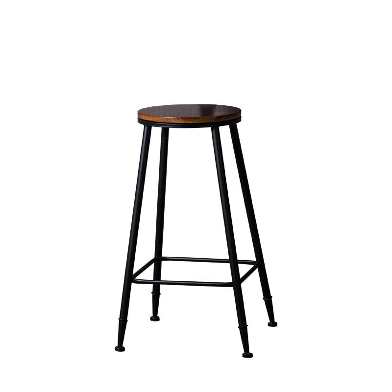 Indoor Industrial Style Wood Top Barstool Metal 4 Legs Bar Stool with Pedal