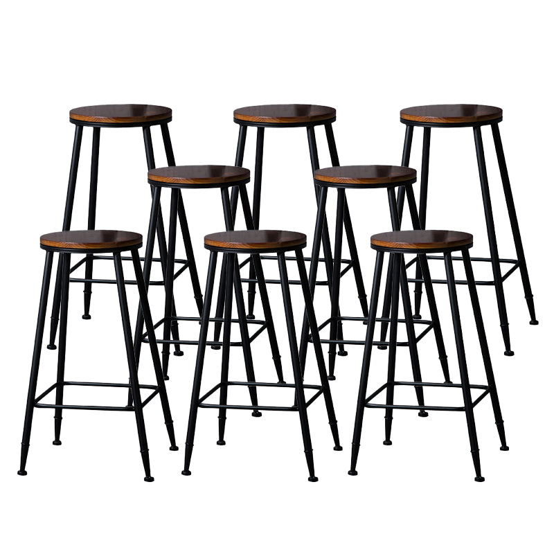 Indoor Industrial Style Wood Top Barstool Metal 4 Legs Bar Stool with Pedal