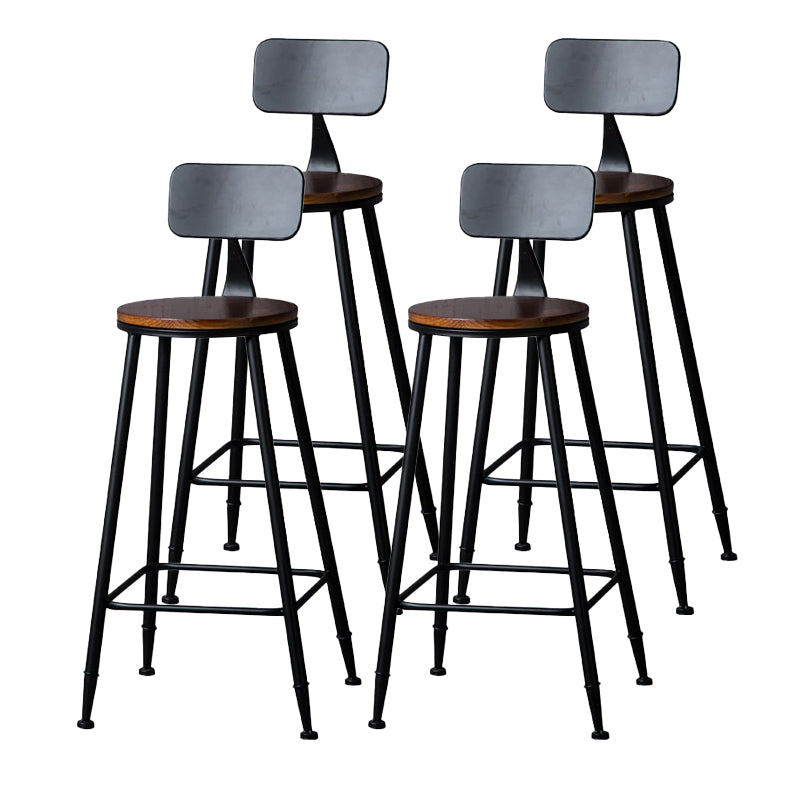 Indoor Industrial Style Wood Top Barstool Metal 4 Legs Bar Stool with Pedal