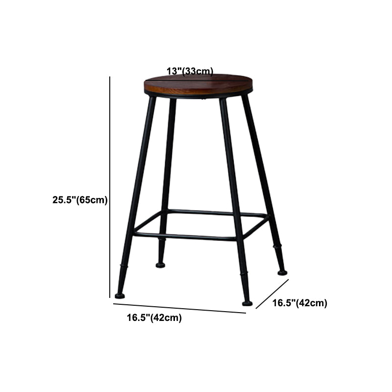 Indoor Industrial Style Wood Top Barstool Metal 4 Legs Bar Stool with Pedal