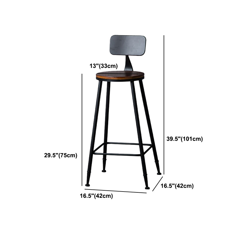 Indoor Industrial Style Wood Top Barstool Metal 4 Legs Bar Stool with Pedal